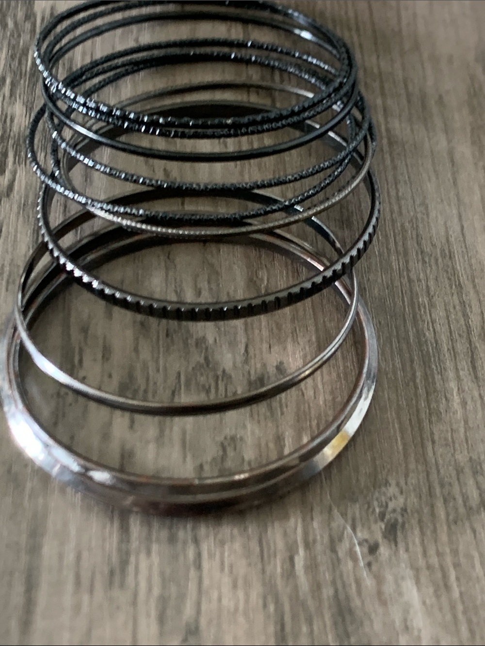 11Stacked Women's Bangle Bracelet Set - Black and Silver